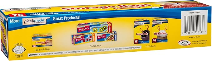 Disposable Plastic Storage Bags With Original Twist Tie, 1 Gallon Size, 75 Bags, Great For Home, Office, Vacation, Traveling, Sandwich, Fruits, Nuts, Cake, Cookies, Or Any Snacks (1 Pack)