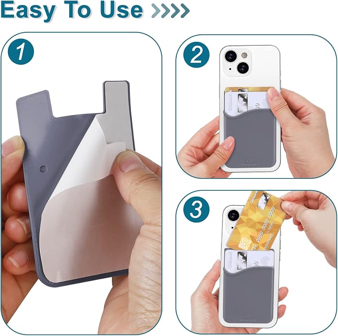 SHANSHUI Card Holder for Phone Case, 3 Pack Phone Wallet Stick on Silicone Credit Card Holder Pocket Pouch Compatible for iPhone, Android & Most Smartphones