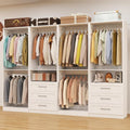 Closet System with 4 Sets, 8FT-21FT Closet Organizer Systems with 6 Wooden Drawers & 10 Hanging Rods, Walk in Closet Freestanding Corner Closet System Modular Closet System White (8FT)