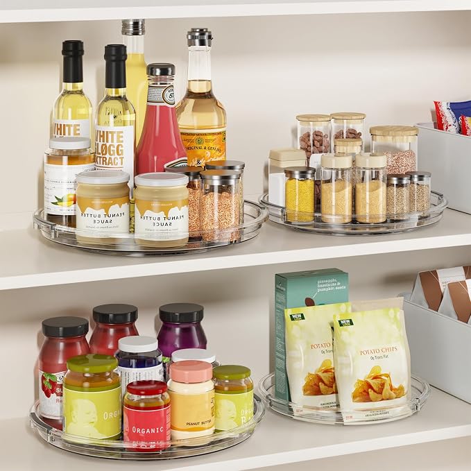 LAMU 3 Pack 10.6'' Lazy Susan Organizer Turntable for Cabinet, Pantry Organizers and Storage, Rotating Condiment Organizer for Kitchen, Table Top, Fridge, Countertop, Spice Organization