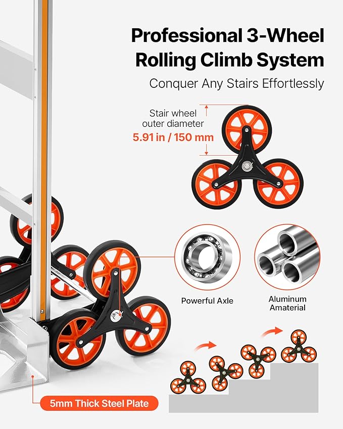VEVOR 2 in 1 Aluminum Hand Truck 650 lbs, Convertible Hand Truck with 6 Wheels & Dual Handles, Integrated Frame Multipurpose Stair Climber for Home Shopping Moving Warehouse