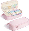Four Candies Large Pencil Case, 5 Compartments Pen Organizer, Big Capacity Canvas Pencil Pouch Bag for School Supplies, Portable Stationery Holder for Teen Girls, Women (Pink)