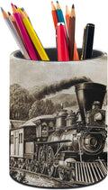 Vintage Steam Train Pen Holder Pencil Cup for Desk Organizer | Cute Makeup Brush Holder PU Multifunctional Office Suppliesfor Decor Home Classroom School