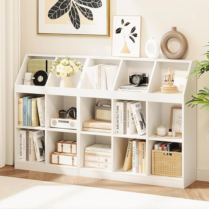 NELYE 6-Cube Wooden Storage Bookcase - 11-Inch Open Shelf Cabinet, Simple Modern Bookshelf Organizer for Home Office, Living Room, White