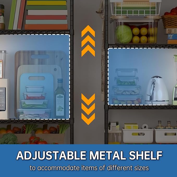 5 Tier Storage Shelves 74"H Wire Shelving Adjustable Metal Shelving,1250LBS Pantry Shelves Sturdy Steel Wire Shelf for Kitchen Commercial Pantry Garage Warehouse ,74"H X36"W X14"D, Black 2PACK