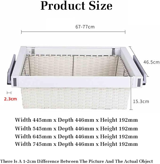 Pull Out Cabinet Storage Basket,Wardrobe Storage Organiser,Easy Pull Out Drawer Dividers for Closet,Stackable Detachable,for Kitchen Office Wardrobes Cupboard Storage(White,645mm x 446mm x 192mm)