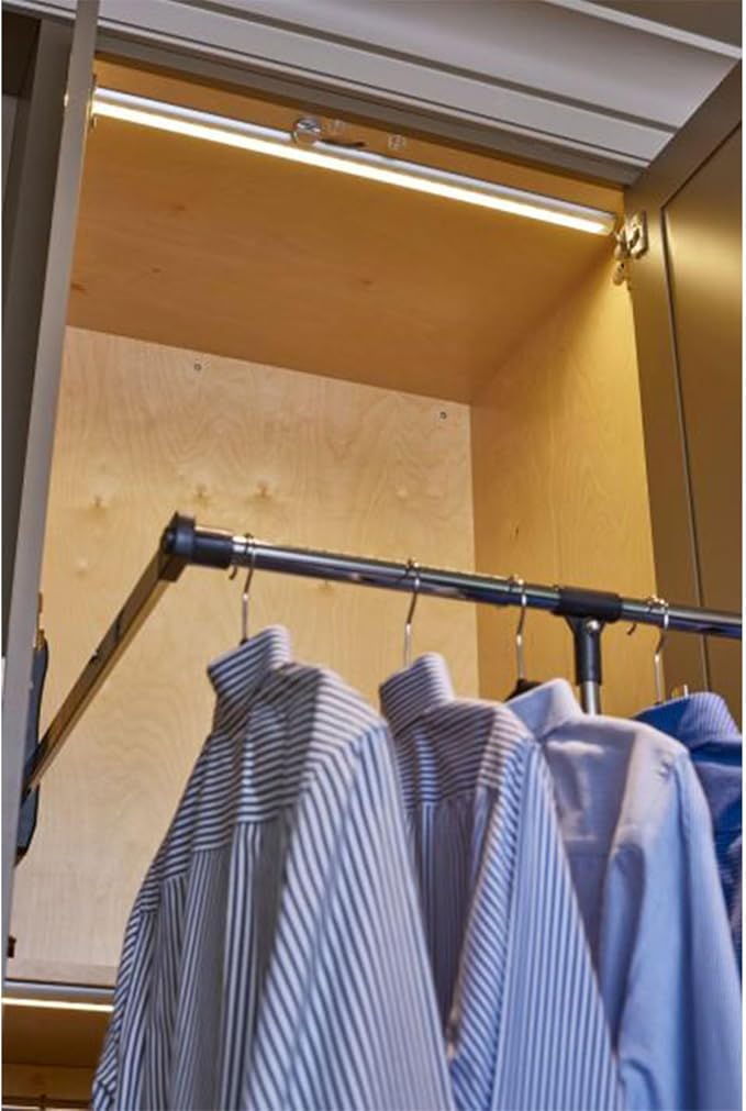 Rev-A-Shelf 26"-35" Pull Down Adjustable Side Mounted Closet Rod with Telescoping Handle for Custom Closet Systems, Min Opening Width of 26", Chrome, CPDR-2635