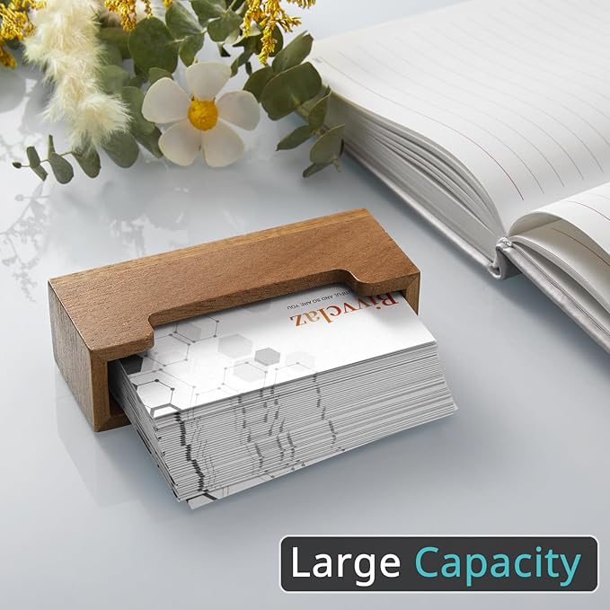 Bivvclaz 2 Pack Business Card Holder Desk, Acacia Wood Business Card Organizer Desktop Business Card Display Stand for Office Tabletop Exhibition, Small Business Essentials