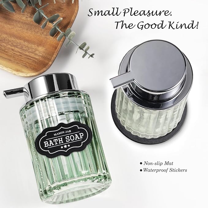 Foaming Soap Dispenser, Refill Hand Soap for Bathroom, 8OZ (Silver 2 Pack) | Glass Soap Dispenser With Plastic Pump, Foam Soap Dispenser for Countertop, Lotion, Dish Soap Dispenser, Bathroom Home Decor