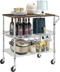 Rolling Kitchen Carts on Wheels With Storage,650Lbs Heavy Duty Metal Cart with Wheels,3 Tier Rolling Cart with Wooden Top,NSF Utility Cart with Handle for Food Cart Serving Carts,30.3"L*31.9"H*18.1"W