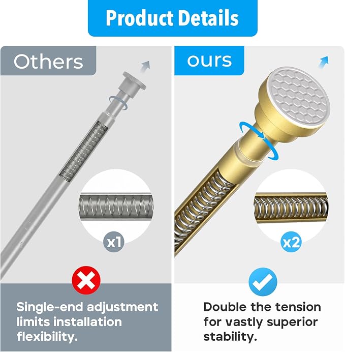 Shower Curtain Rod Gold Tension Rod 36 to 63 Inch Spring Curtain Rod Shower rod Non Slip shower curtain rod 1pcs for Windows No Drilling Adjustable Tension Rods of Curtain Window Closet Kitchen