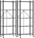 DEANIC 5-Shelf Folding Bookcase with Wheels, Heavy Duty Storage Shelves, Freestanding Metal Wire Shelving Unit for Living Room, Office, Kitchen, Basement, Pantry(Black 2 Pack)
