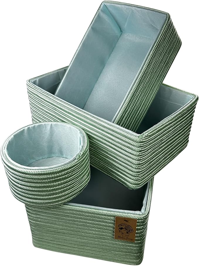 Modern Granny Stackable Decorative Storage Boxes Set of 4 Lined Interior Boho Organizers for Home Office Vanity Shelf Organization