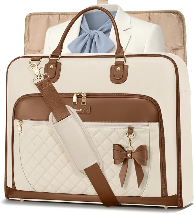 RAINSMORE Garment Bag for Travel Womens Hanging Suit & Dress Travel Bag Foldable Garment Duffle with Pockets & Strap, Carry On Compatible