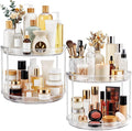 360° Rotating Makeup Organizer 2 Pack 2 Tier 10.6" Clear Lazy Susan Turntable Skincare Perfume Organizer Bathroom Countertop Vanity Tray Space-Saving Cosmetic Storage for Dresser