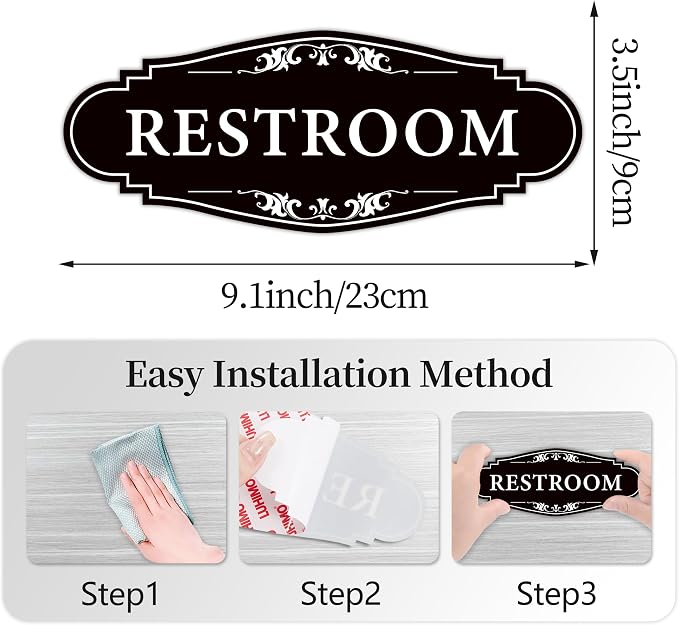 Restroom Sign for Business and Home，Self-adhesive Unisex Bathroom Sign Sticker，Waterproof Vinyl Toilet Decor for House，Office，Shop，Door（Black）