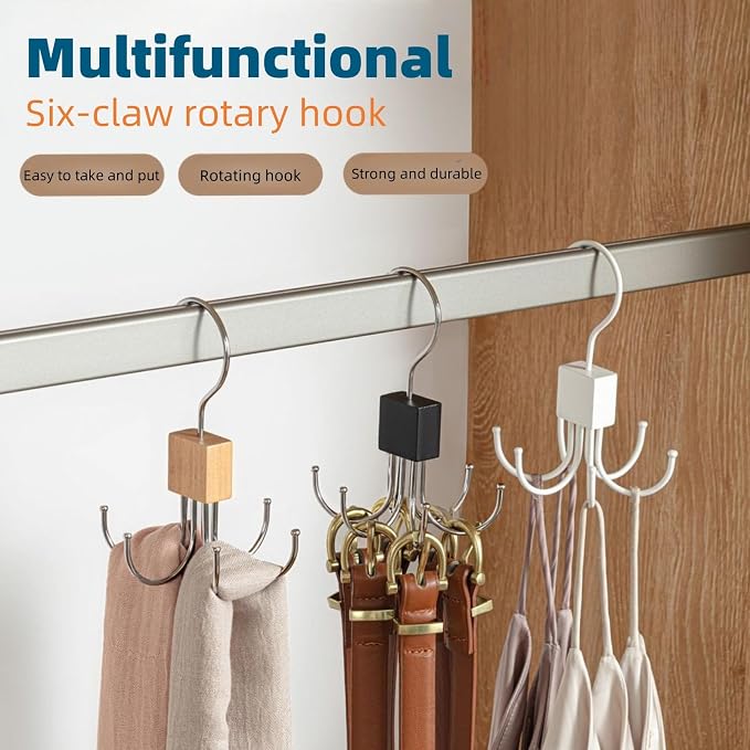 ANIS·KEBBR 360° Rotatable Storage Hook for Belts Ties Scarves Silver, 2Pcs