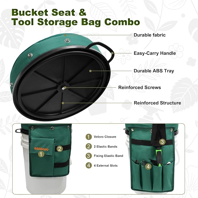5 Gallon Swivel Bucket Seat Lid with Tool Organizer Bag, 360° Silent Rotating Padded Cushion (3" Thick), Waterproof Bucket Cover Stool for Gardening, Fishing, Hunting, Car Wash