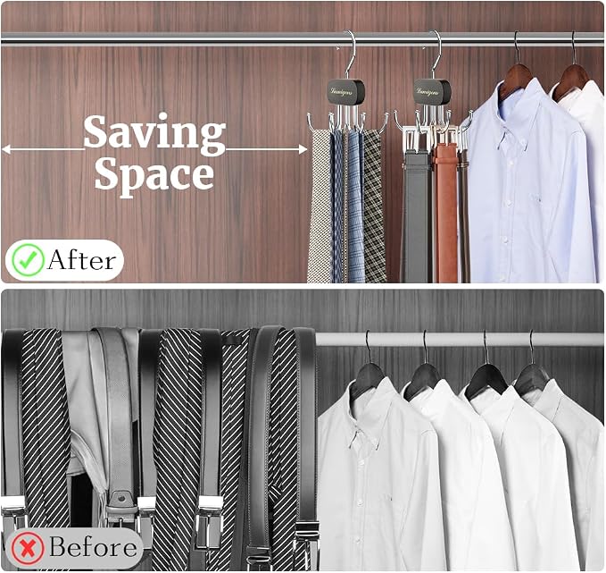 Belt Organizer for Closet,2PCS Tie Rack, Belt Tie Hanger for Closet,Tie Organizer for Men,Hanging Closet Organizer Hook for Belt, Bra, Tank Top, Tie, Scarf, Hat, Purse,Black
