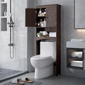 Bealife Over The Toilet Storage Cabinet with Open Shelf - Espresso | Over Toilet Bathroom Organizer with Adjustable Shelf and Double Doors, Space Saver Free Standing Storage Shelf for Bathroom