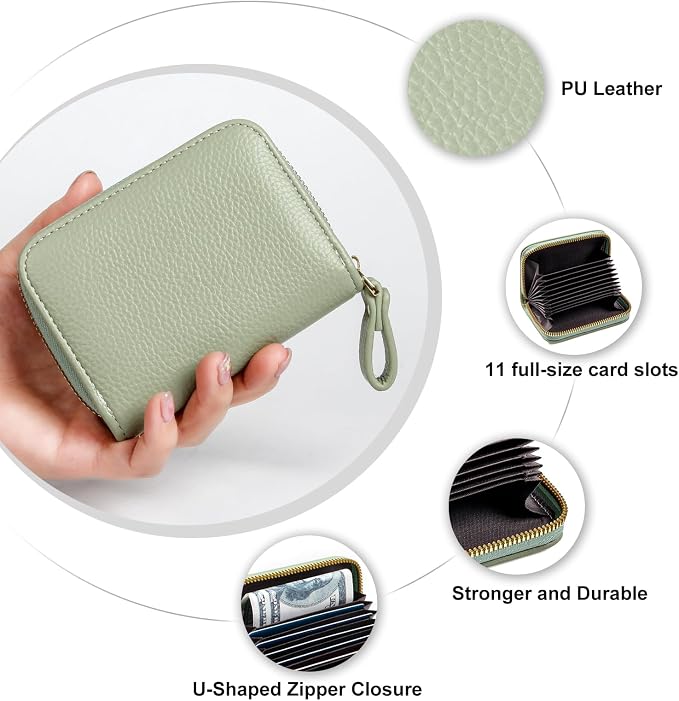 Credit Card Wallet, RFID Card Case Wallet, Zipper Card Cases Holder for Men Women, RFID Blocking, KeyChain Wallet, Compact Size Card Organizer Case for Women