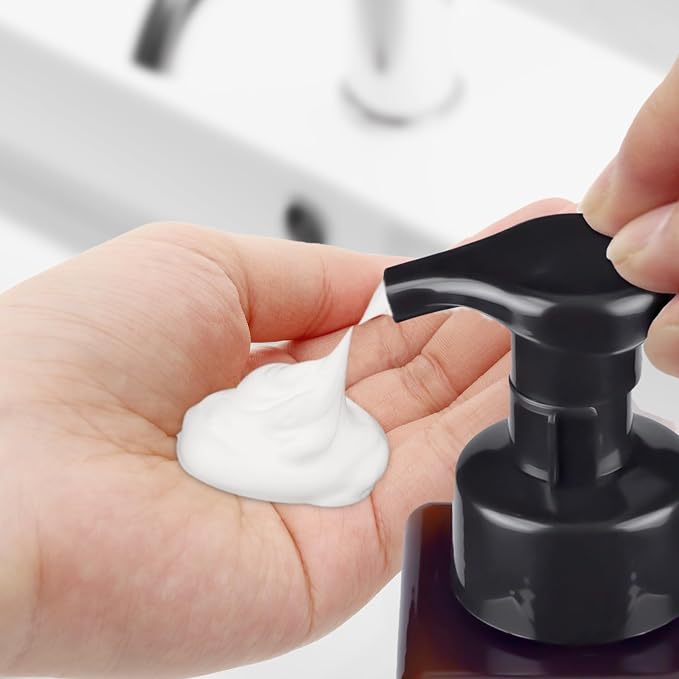 15OZ Foaming Soap Dispenser, 2-Pack Plastic Hand Soap Dispenser, Refillable Leakproof Foam Pump Bottle with Waterproof Labels, for Shampoo, Body Wash