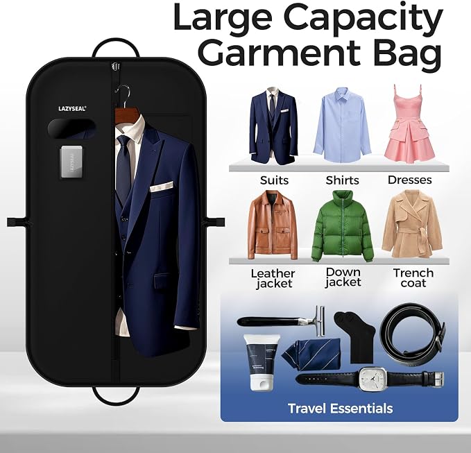 Garment Bag for Closet Storage and Travel 43-Inch Waterproof Dustproof Suit Luggage Bag Unisex Clothes Bag Durable 600D Oxford Fabric 2-in-1 Hanging Suit case Coat Bag for Man, Woman