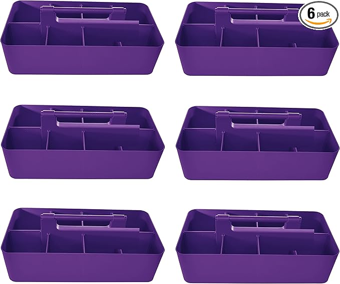 -Large Portable Caddy, DIY Dividers, 8 Compartments, School Office Supplies Home Business Organizer Portable Basket with Handle Made in USA (6 PACK, Royal Purple)