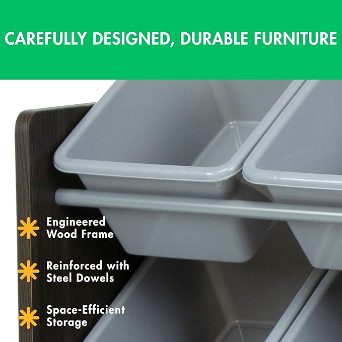 Humble Crew 9-Bin Toy Organizer – Sumatra Espresso/Grey Plastic Bins, 3-Tier Storage Solution for Kids' Playrooms and Nurseries