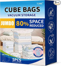 5 PACK Cube Vacuum Storage Bags,Jumbo Cube (31.4 * 39.3 * 14.9 Inch), Extra Large Vacuum Seal Bags for Clothing, Comforters, Blankets, Bedding, Closet Organization Space Saving