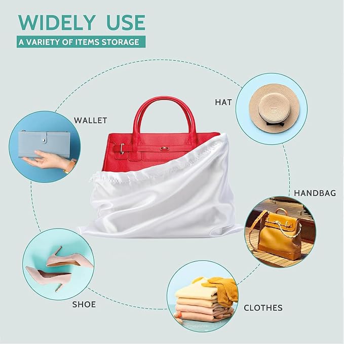 10 Pack Dust Bags for Handbags, Shoe Dust Bags for Purses, Silk Cotton Purse Cover Storage Bag(White, M-19.6 × 15.7 in)