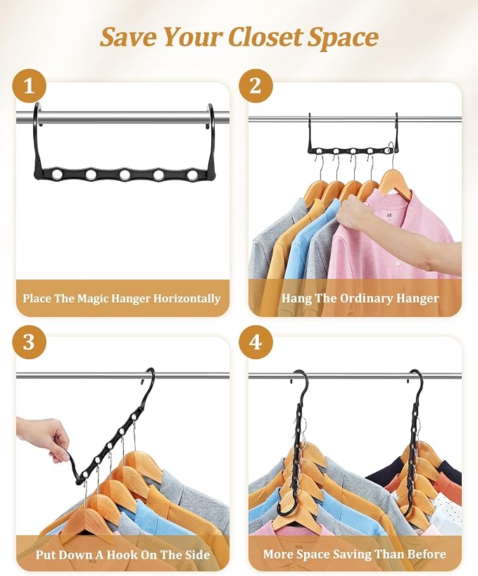 AMKUFO Hangers-Space-Saving 8 Pack Space-Saver, College-Dorm-Room-Essentials for Guys Girls, Smart Hangers for Bedroom Apartment Essentials, Black Plastic Magic Hangers House Organization Must Haves