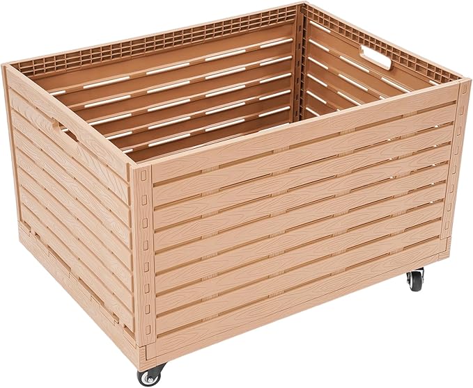 2PCS Collapsible Rolling Crate on Wheels,440lbs Capacity Foldable Bins with Removable 360° Rotation Wheels,Heavy Duty Plastic Furniture Moving Dolly Cart for Travel Shopping Luggage Office