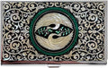 Mother of Pearl Business Card Case Credit Id Name Holder Travel Wallet Art Painting Design Metal Stainless Steel Engraved Slim Purse Pocket Cash Money Wallet -Crane-(Kiss)