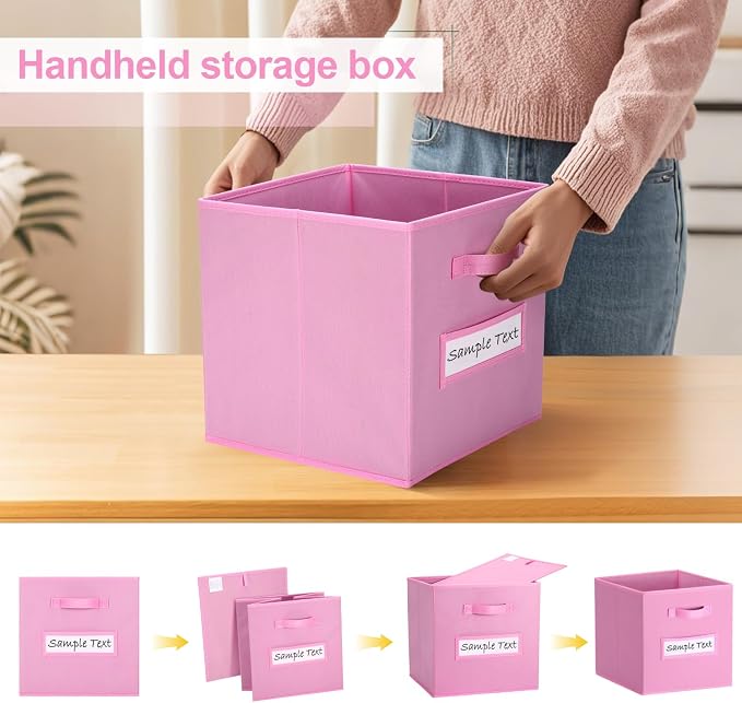 Fabric storage cubes (8 Pack) 11 Inch Cube Storage Bin, cube organizer bins with 8 Labels Window Cards & a Pen, Foldable cube organizer bins and Storage Box, Light Pink