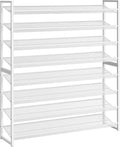 Nunsino Shoe Rack, Long Shoe Organizer,Max Holds 50 Pairs,8 Tier Metal Shoe Storage Shelf,4-Tier Stackable Shoes Organizer for Garage, Entryway,White
