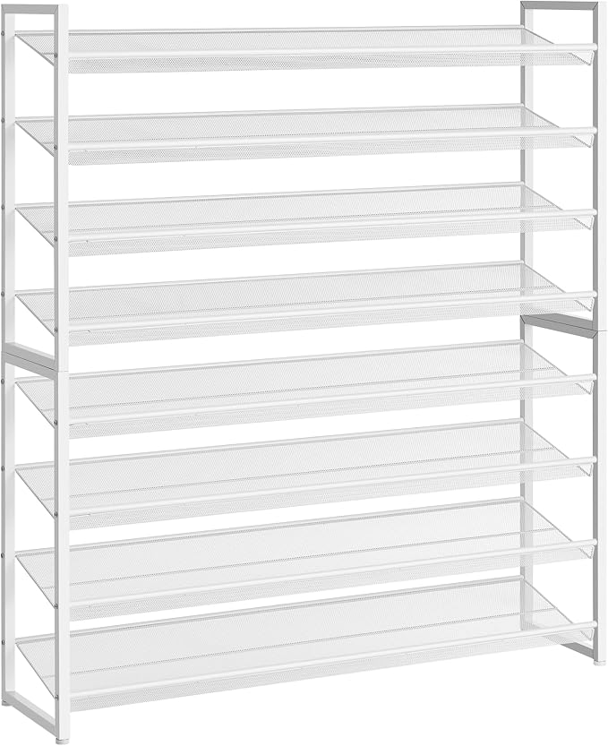 Nunsino Shoe Rack, Long Shoe Organizer,Max Holds 50 Pairs,8 Tier Metal Shoe Storage Shelf,4-Tier Stackable Shoes Organizer for Garage, Entryway,White