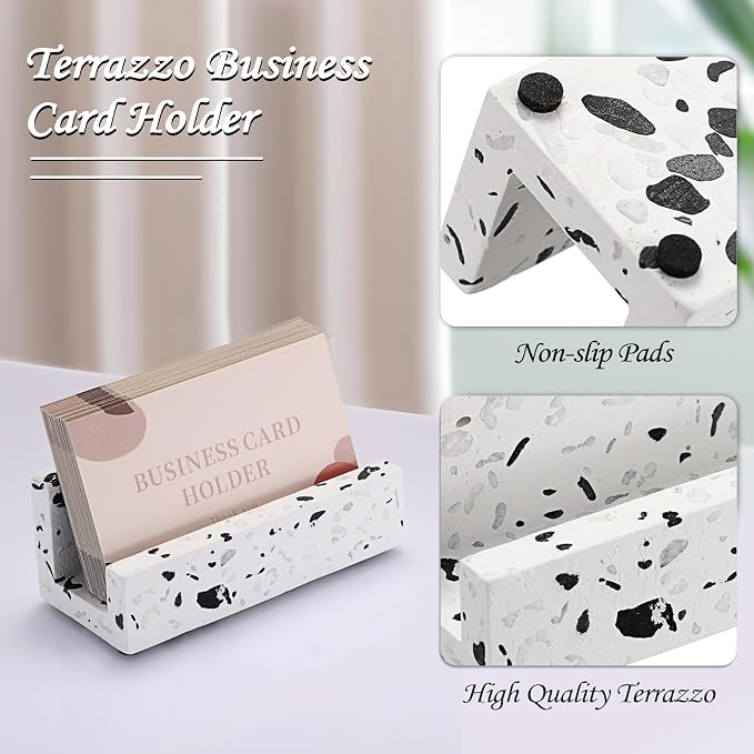 Hipiwe Terrazzo Business Card Holder for Desk, Business Gift for Women Men | Desktop Business Card Display Stand Concrete Name Cards Organizer for Office Exhibition Meeting Room Card Display