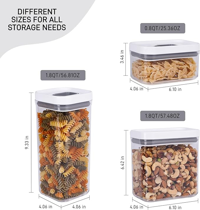 LISI 3 Pack One-Touch Seal Food Storage Containers with Lids, Airtight Stackable BPA-Free Plastic Pantry Canisters for Kitchen Organization, Includes Labels, Marker, Cups & Brush