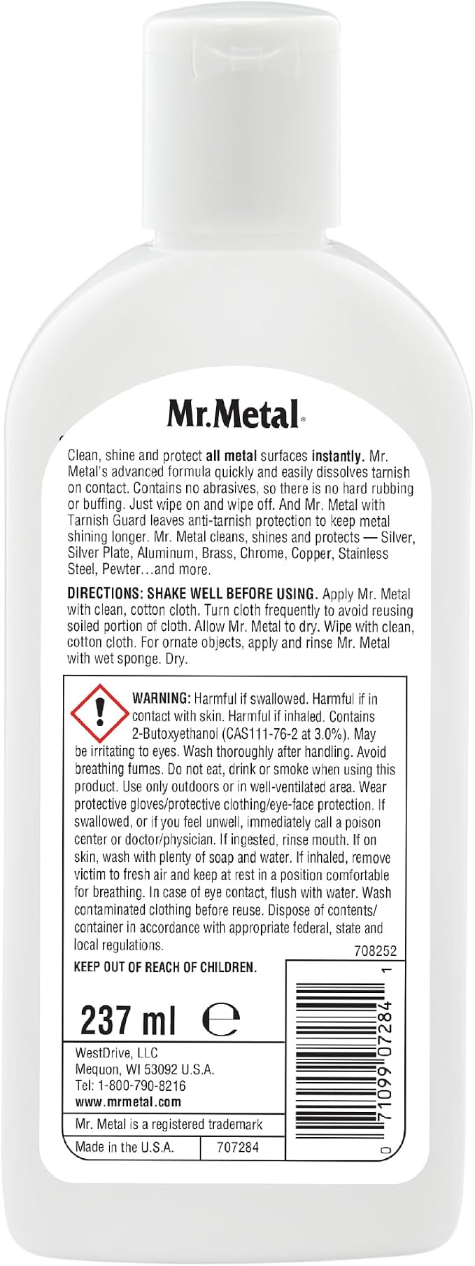 Mr. Metal Metal Polish Liquid, Multipurpose Cleaner, Tarnish Remover, 8 oz | Non-Abrasive, For Sterling Silver & Silverplate, Brass, Copper, Stainless Steel, Pewter & Chrome, Removes Tarnish Fast