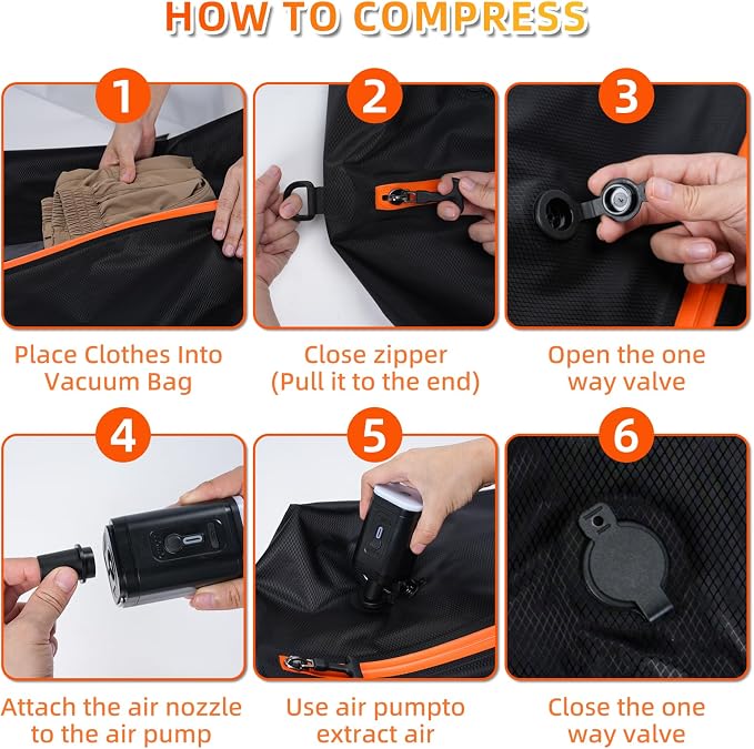 Large Travel Vacuum Storage Bag with Wireless Pump, 44L Compression Bags for 22" Suitcases+, IP68 Waterproof, 1200mAh Rechargeable Pump for Clothes, Blanket, Luggage, Backpacking