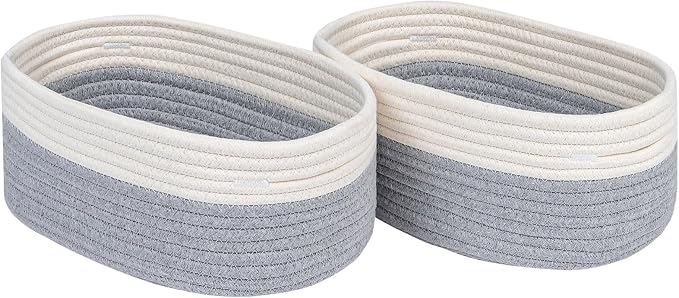 CubesLand Cube Shelf Storage Baskets for Organizing | Woven Closet Bins Shelves Toy Basket Box Nursery Baby 2 Packs Organization Off White/Light Gray