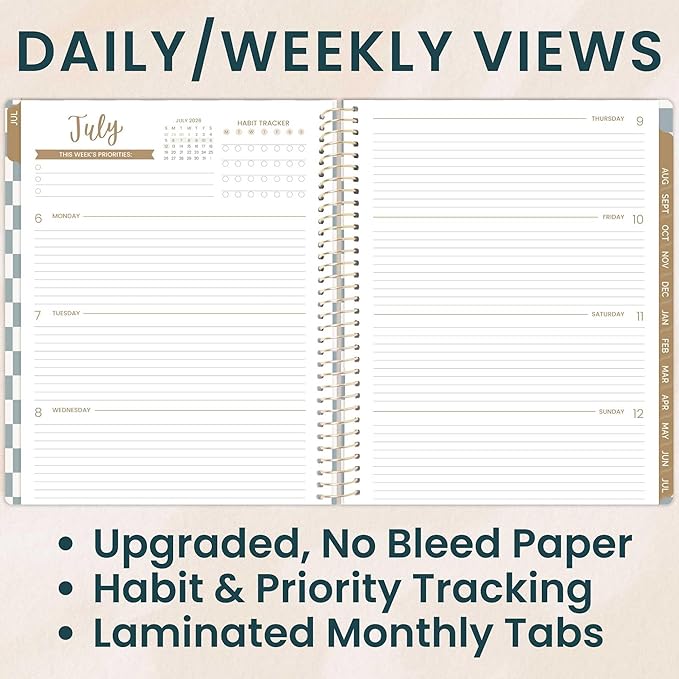 bloom daily planners 2026-2027 Planner (8.5” x 11") 13 Month Academic Year Organizer (July 2026 - July 2027) - Weekly & Monthly Agenda Book with Stickers & Tabs - Checkered