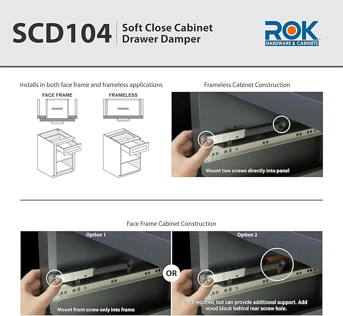 2-Pack Rok Titus Hardware Soft Close for Wood Drawers/Soft Close Drawer Adapter/Add-On/Retrofit (White), SCD104W