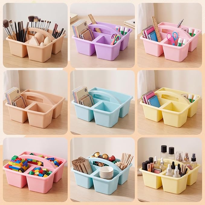 Kathfly 12 Pack Classroom Caddy Organizer with Handle, Plastic Art Craft Cleaning Caddy Bulk, Small Multipurpose Supply Organization Storage Basket for Table Desk Office Pencil Teacher (Mixed Color 1)