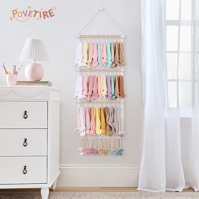 POVETIRE Headband Holder for Girls Baby Headband Organizer Head Bands Hair Accessories Display Organizer Wall Hanging Decor for Nursery baby Room