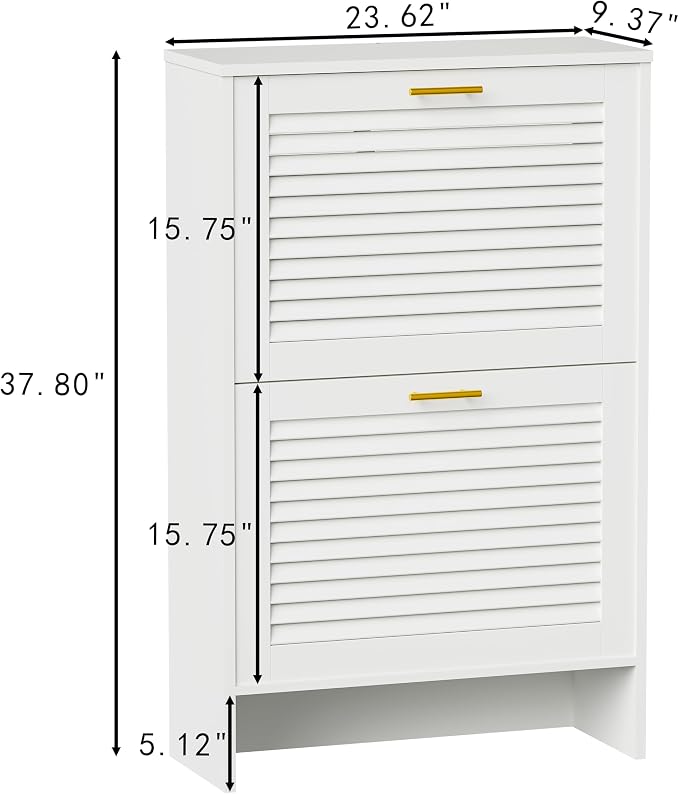 Narrow Shoe Cabinet Storage for Entryway, White | Freestanding Shoe Organizer with 2 Flip Drawers, Louvered Doors, Anti-tip Device, Modern Show Rack