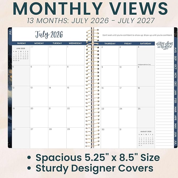 bloom daily planners 2026-2027 Planner - Academic Year (July 2026 - July 2027) Monthly & Weekly Soft Cover Planner for Women - 13 Month Calendar Agenda Book with Stickers - 5.5" x 8.25" - Midnight Sky
