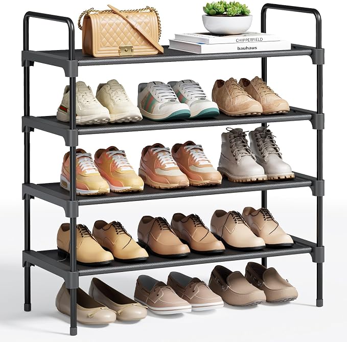 Kitsure Shoe Rack for Closet, Shoe Organizer for Front Door Entrance, Stackable Shoe Shelf, Detachable Closet Organizers and Storage, 26.6" Wide - 4 Tiers, Black | Closet, Front Door Entrance, Entryway, Stackable & Detachable Shelf, Closet Organizers a...