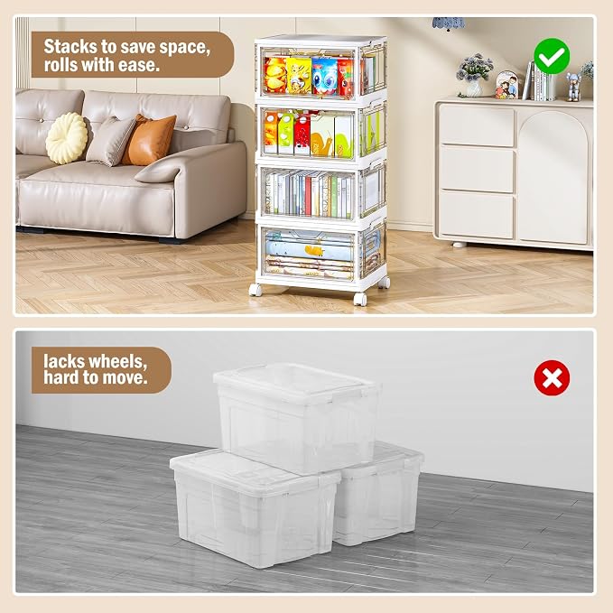 Kmiectse Clear Storage Bins with Lids - 4 Tier 28qt Plastic Stackable Bins | Clear Storage Bins with Lids - 4 Tier Plastic Bins with Wheels, Stackable Storage Bins, Closet Organizers Box